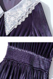 Embroidered V-neck Velvet Pleated Midi Dress