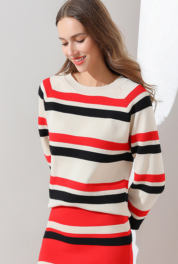 Fashion Striped Sweater Suit