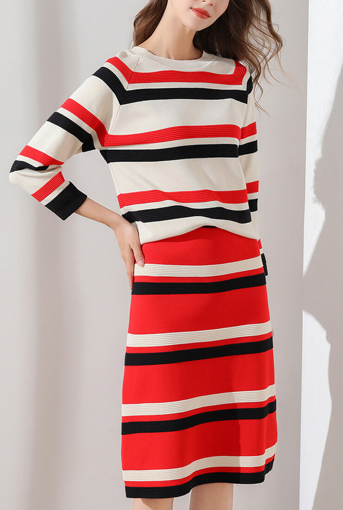 Fashion Striped Sweater Suit