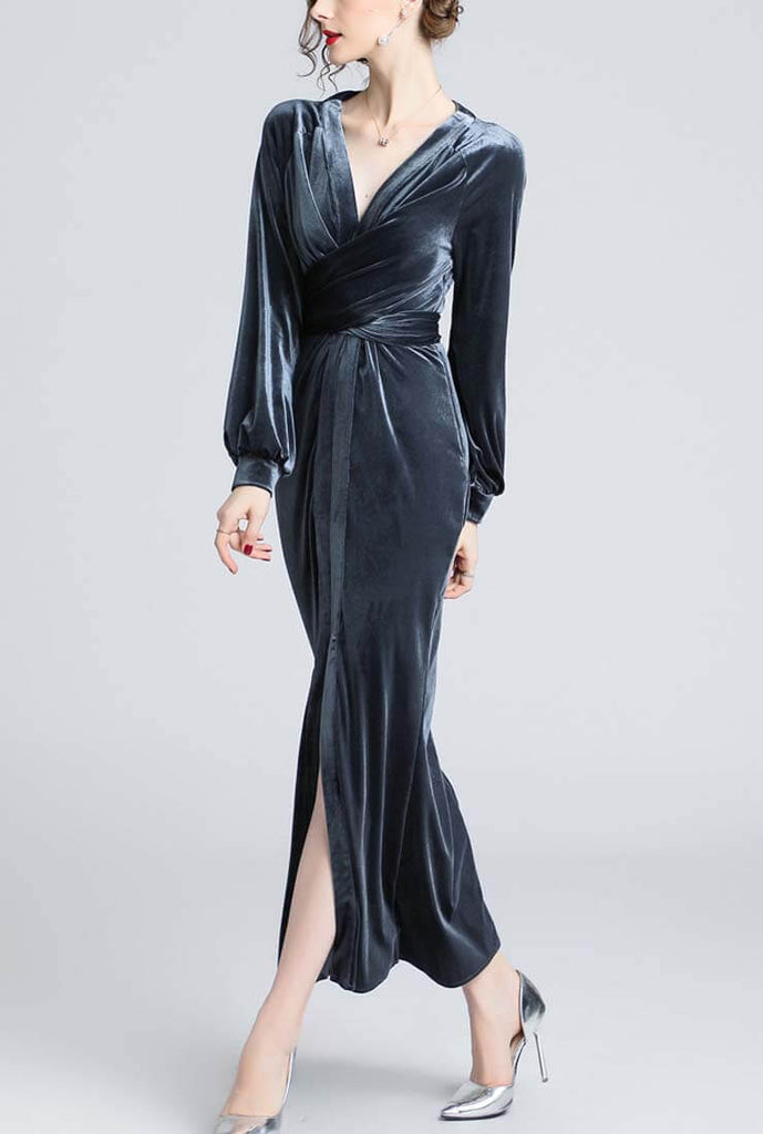 Fashion V-neck Velvet Maxi Dress