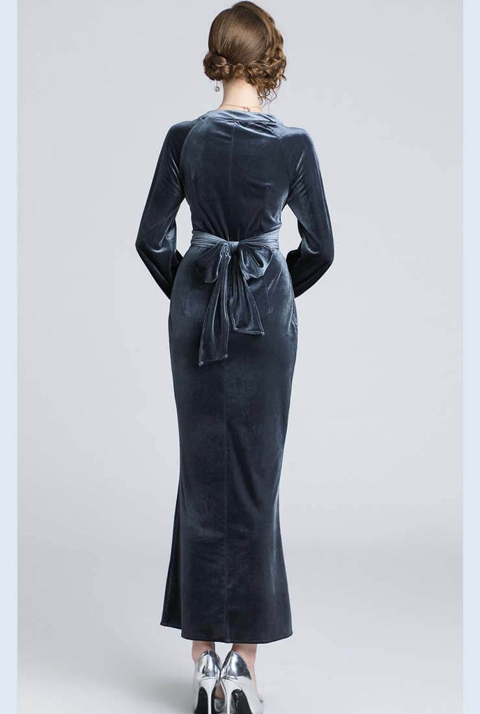 Fashion V-neck Velvet Maxi Dress