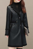 Faux Leather Mid-Length Trench Coat With Fur