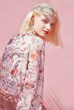 Floral Mosaic Lantern Sleeves Chiffon Shirt