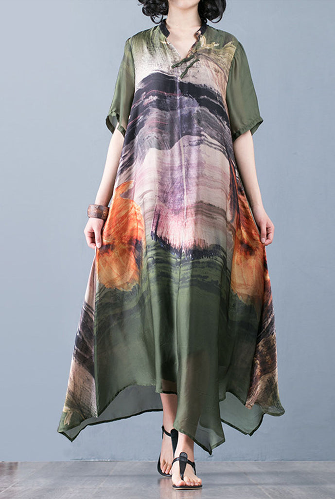 Floral Print Flounce Irregular A-line Maxi Dress + Under Dress