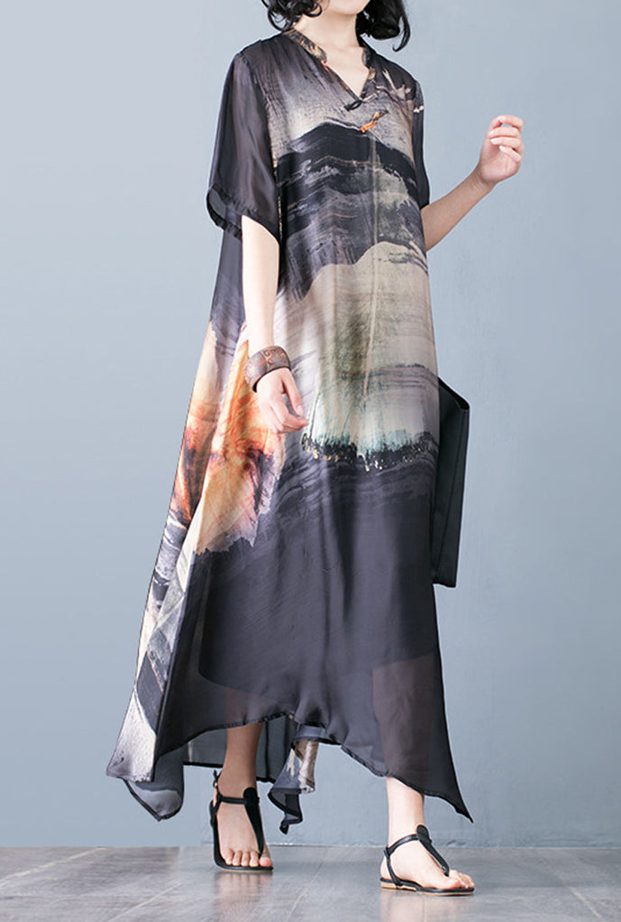 Floral Print Flounce Irregular A-line Maxi Dress + Under Dress