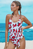 Floral Print Halter Lace-Up Cover-Up Swim Suit