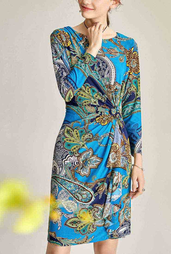 Floral Print Long Sleeves Midi Warp Dress