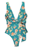 Floral Print V-neck One-Piece Cover-Up Swimsuit