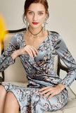 Floral Print V-neck Velvet Fishtail Midi Dress