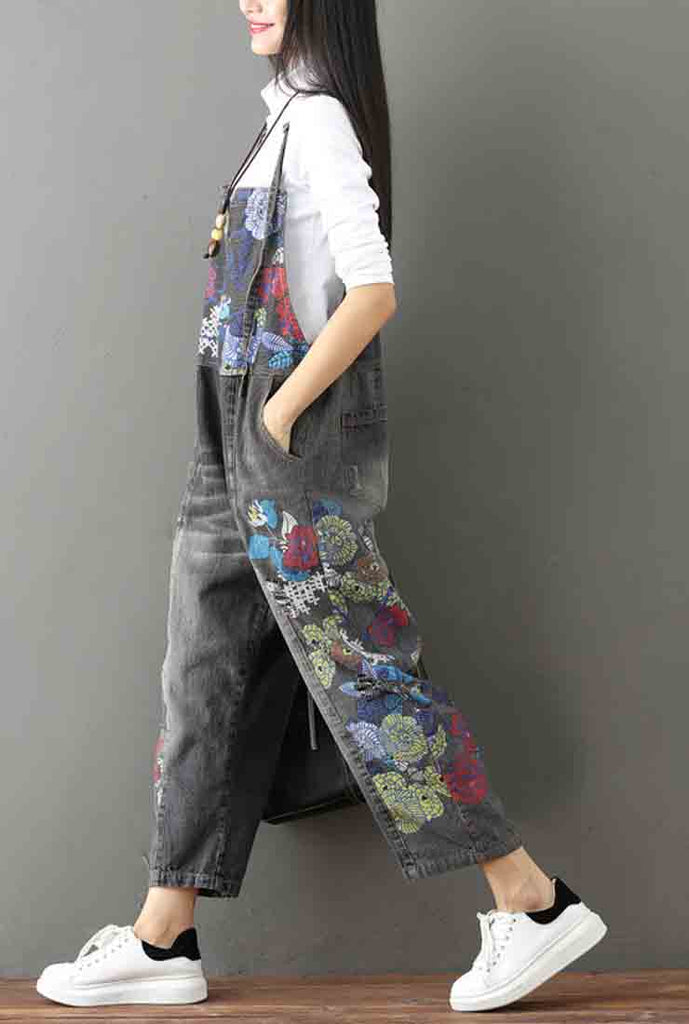 Floral Printed Cotton Overalls