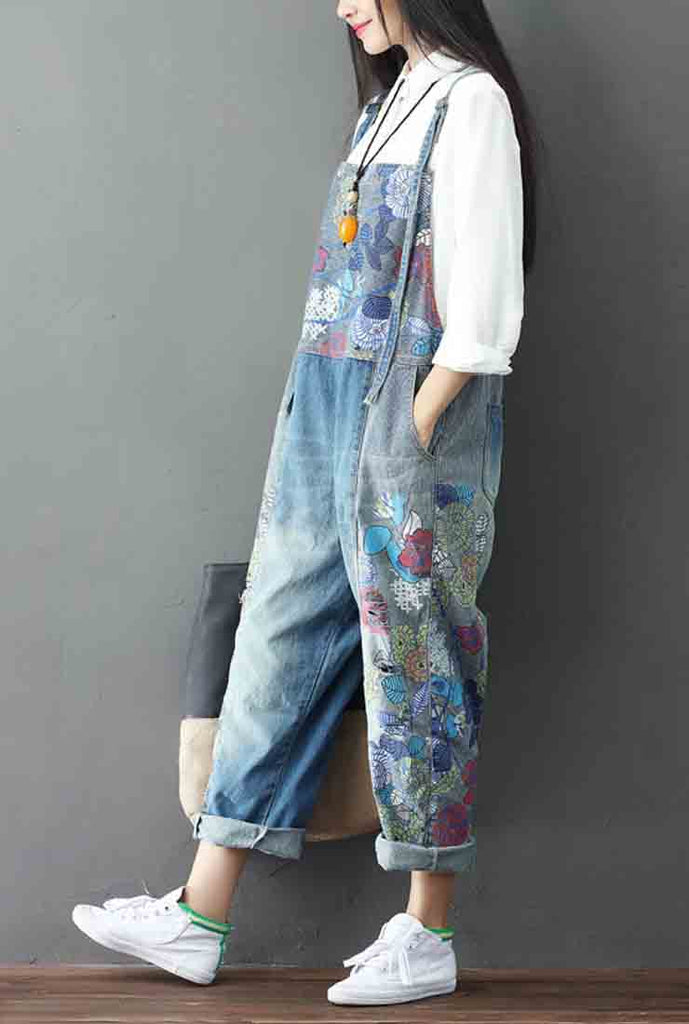 Floral Printed Cotton Overalls