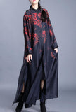 Flounce Neck Floral Print Single-breasted Long Coat