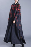 Flounce Neck Floral Print Single-breasted Long Coat
