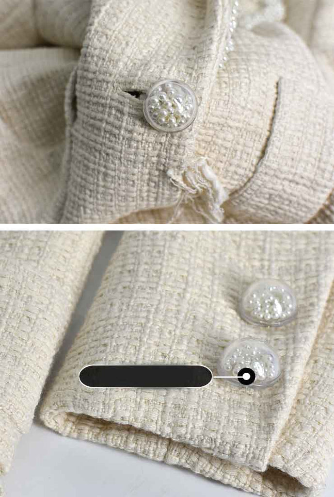 Fringe Trim Lapel Collar Belted Tweed Coat