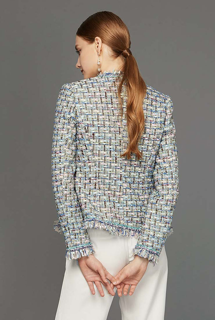 Fringe Trim Wool Blend Little Tweed Jacket