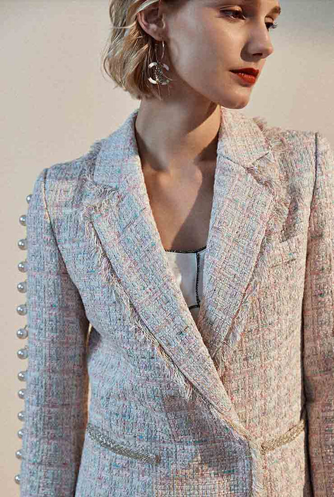 Fringed Pearl Decoration Tweed Blazer
