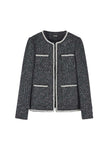 Front Pockets Round-Neck Short Tweed Jacket