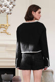 Front Pockets V-neck Black Tweed Short Jacket