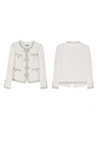 Front Pockets Vintage White Tweed Jacket