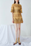 Gold Bright Silk A-line Cropped Sleeve Mini Dress