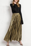 Golden Pleated High Waist Skirt