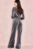 Gray Long Sleeve Velvet Loose Jumpsuit