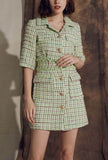 Green Plaid Tweed Shirt Mini Dress