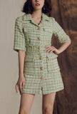 Green Plaid Chanel Tweed Shirt Mini Dress