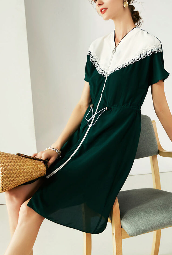 Green Printed Silk Midi Dress