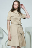 Half Sleeves A-line Midi Shirt Dress With Removable Belt