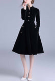 Hepburn Black Long Sleeve Velvet Midi dress