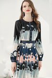 High-waist Silk Letter Print Pleated Midi Dress