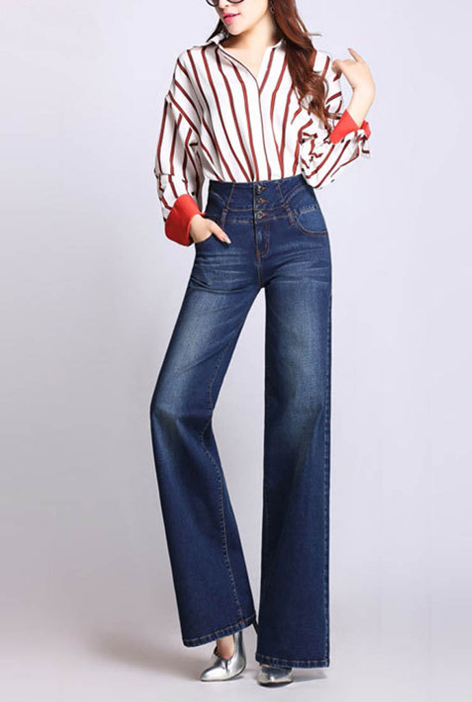 High Waise Slim Wide Long Jeans