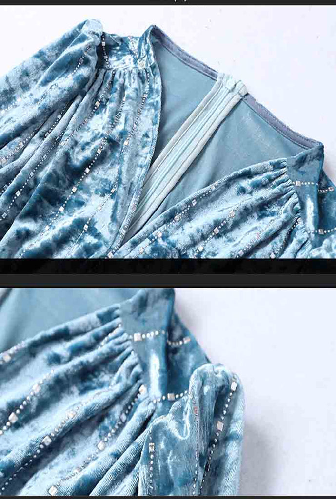 High Waist Bling Beaded Wrap Midi Dress