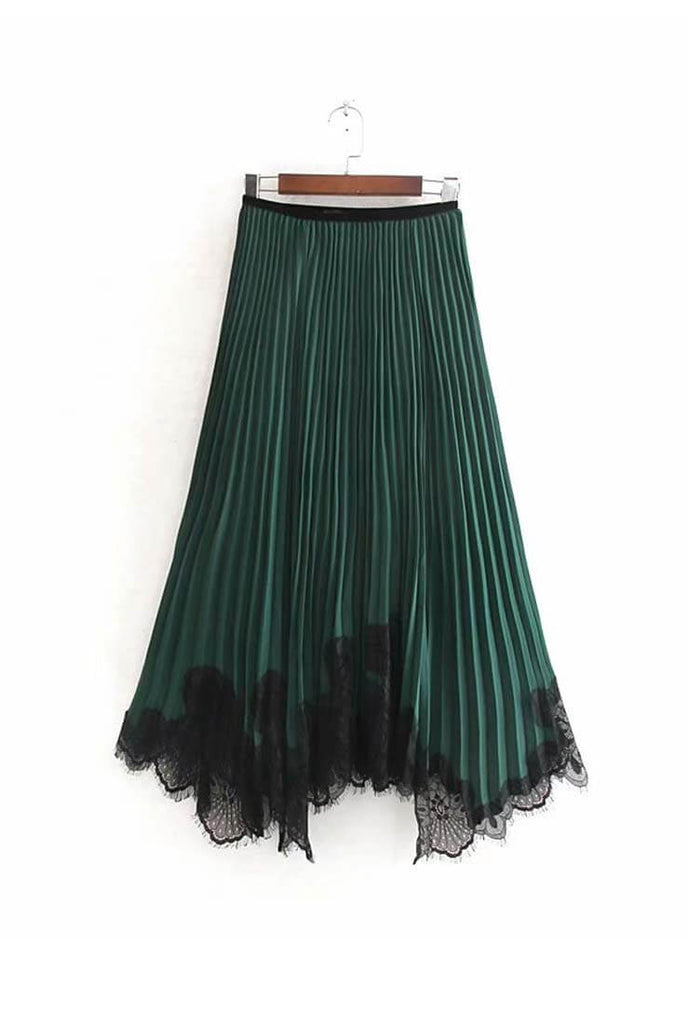High Waist Lace Pleated Skirt