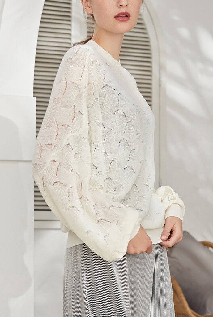 Hollow Solid Color Pullover Sweater