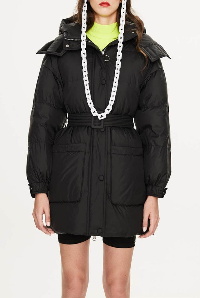 Hooded  Belted Down Puffer Long Jacket