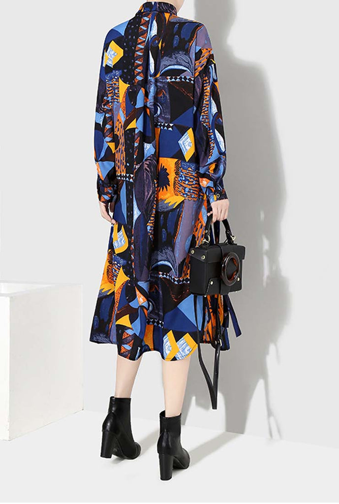 IG Trend Lapel Floral Print Maxi Shift Dress