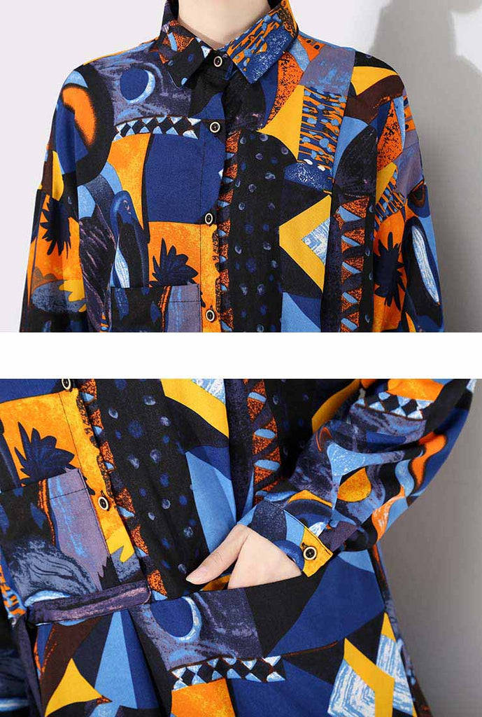 IG Trend Lapel Floral Print Maxi Shift Dress