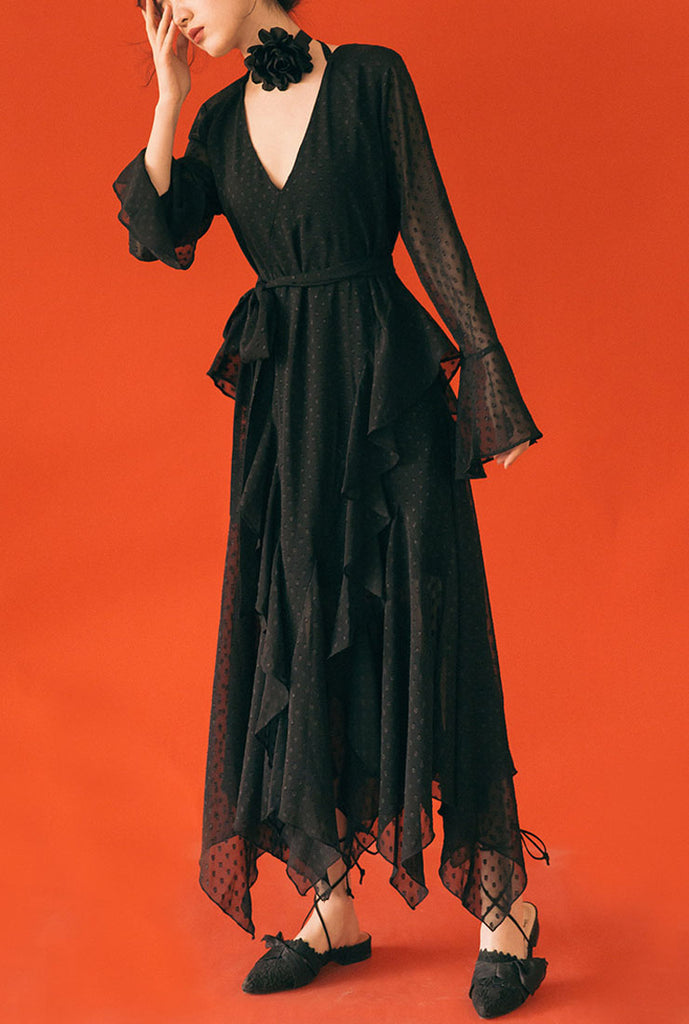 Irregular Backless Black Maxi Dress