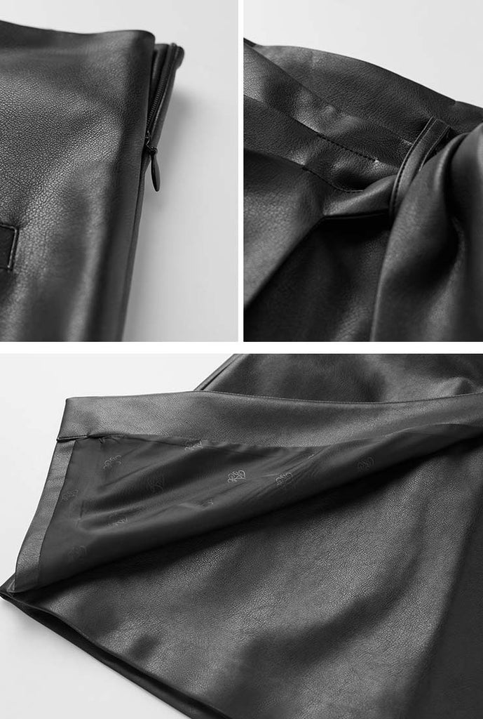 Irregular Leather High Waist A-line Skirt