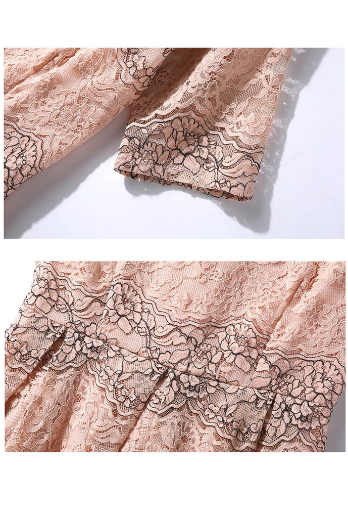 Pink Lace Cutout Slim Midi Dress-detail