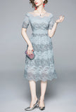 Blue Lace Cutout Slim Midi Dress