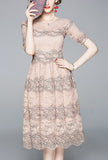 Slim Floral Lace Midi Dress