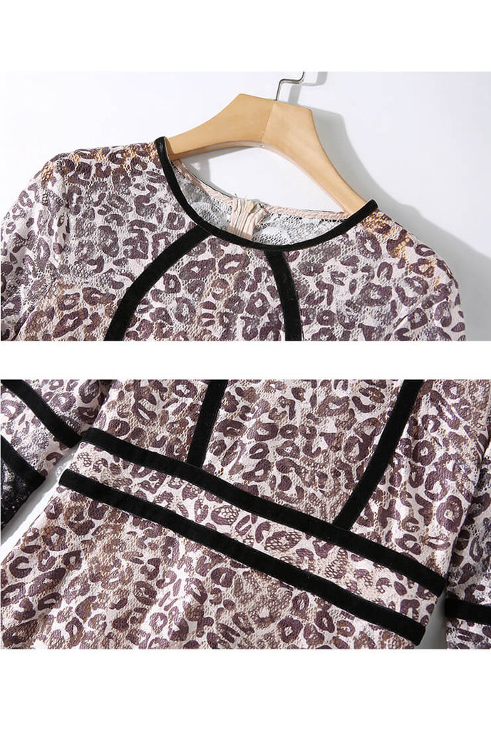 Lace Leopard Print Slim Midi Dress