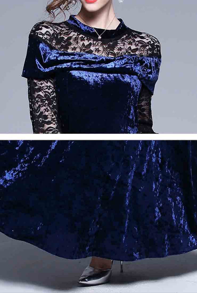 Lace Stitching Velvet Party Maxi Dress