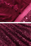 Lapel Collar Sequin Fringed Velvet Maxi Dress