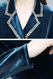 Lapel Collar V-neck Velvet Fishtail Midi Dress