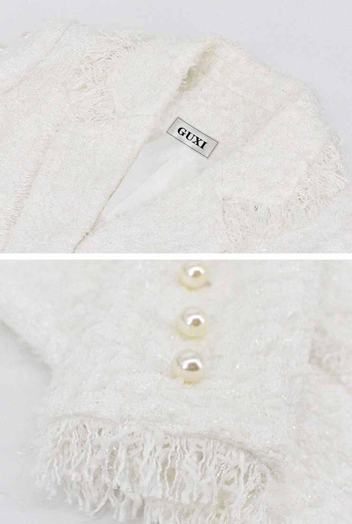 Lapel Collar White Little Tweed Jacket