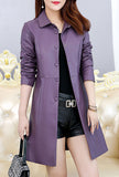 Lapel Leather Mid-length Trench Coat